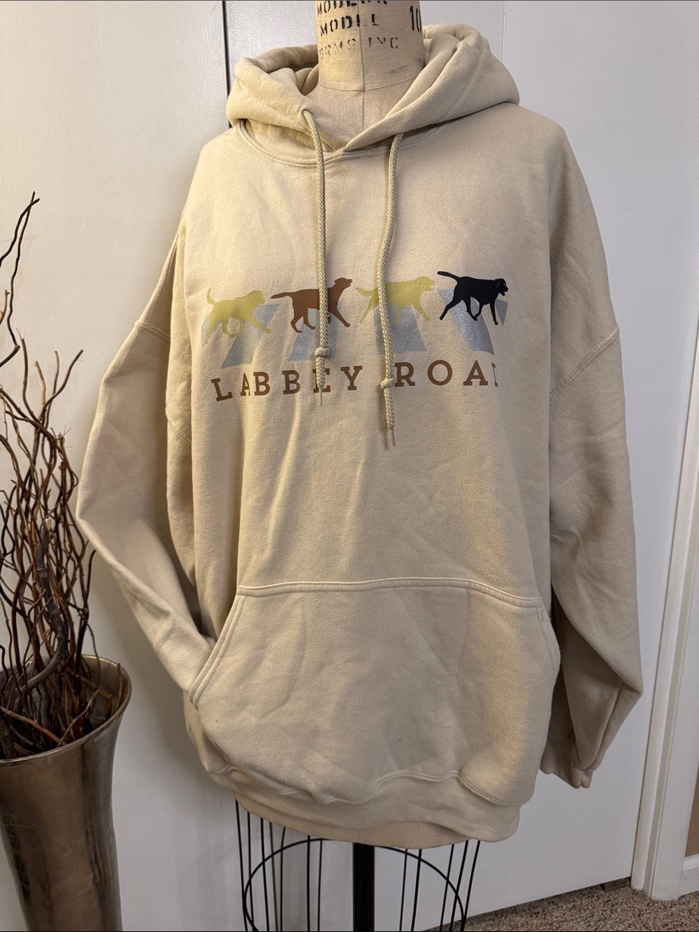 Gildan Beige Hoodie with Labby Road Graphic